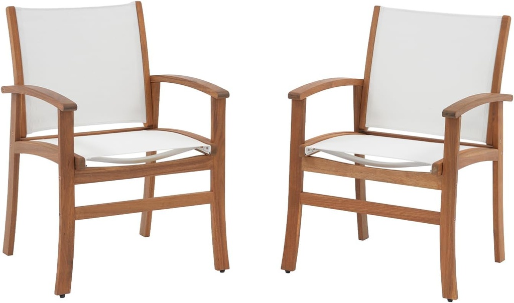 OC Orange-Casual Patio Furniture Set, Outdoor Chairs Set with Acacia Wood Frame and Metal Support Bars,Breathable Textilene Fabric Curved Armchair Support 350lbs for Lawn, Garden (White, 2 Pieces)