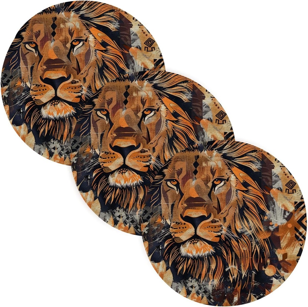3 Pcs Heat Proof Trivet for Crock Pot 15in Pan Pad Kitchen Decor alfombrilla de para cocina Tribal Animal Lion Earthy Color