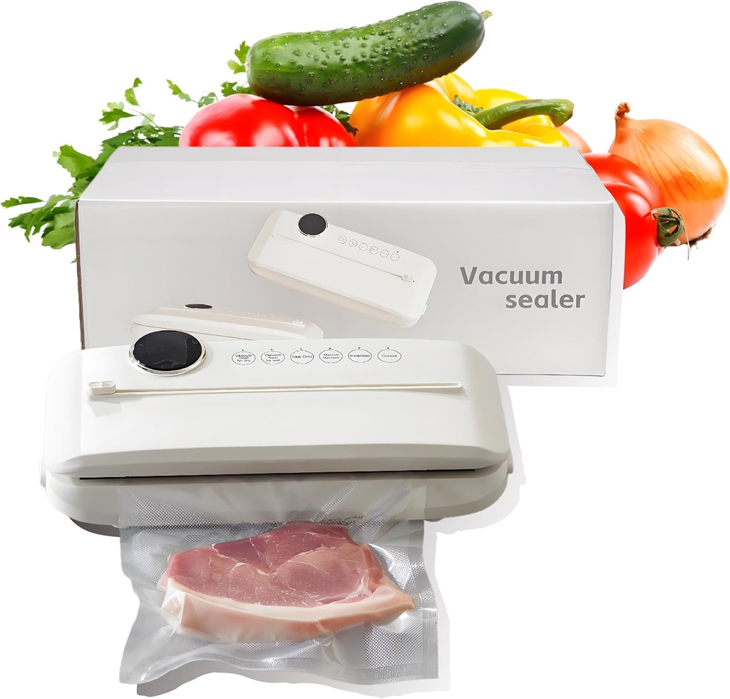 Vacuum Sealer Machine for Food, Updated 2025 Food Sealer, Effectively saving food waste, Built-in Cutter，20 Vacuum Seal Bags for Food ﻿