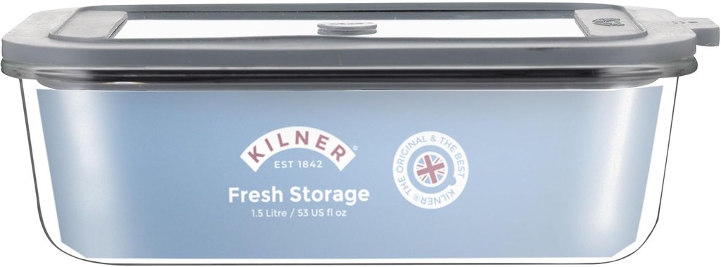 Kilner Fresh Storage 1.5 Litre Airtight Glass Container Durable Leakproof Lid with Vacuum Seal for Food Storage Leftovers Snacks Meal Prep Batch Cooking