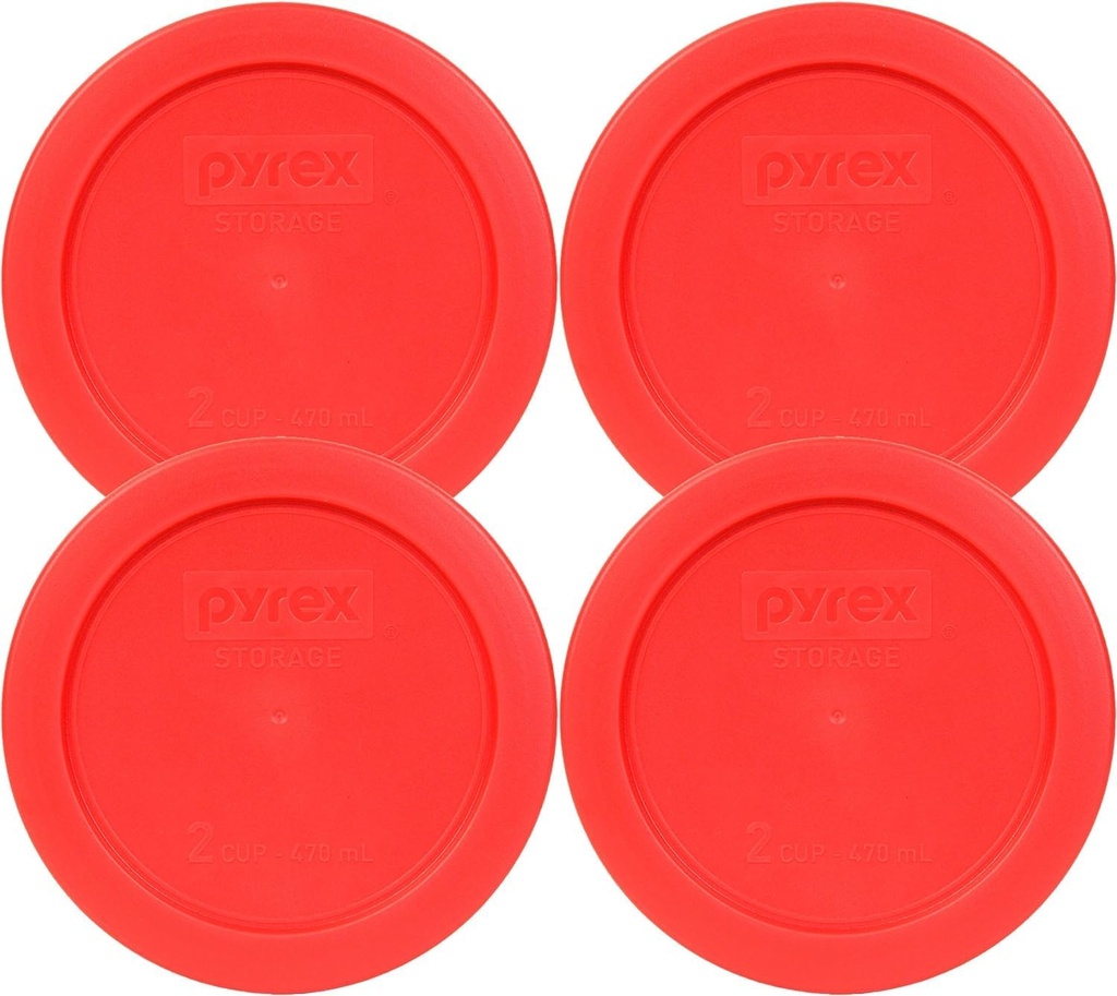 Pyrex 7200-PC 2-Cup Red Food Storage Replacement Lid (4-Pack) - Made in USA