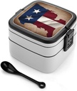 Texas State Flag Bento Box Adult Lunch Box All-in-One Lunch Containers with Removable Compartments Double Layer Bento Lunch Box with Spoon And Handle Stackable Lunchbox