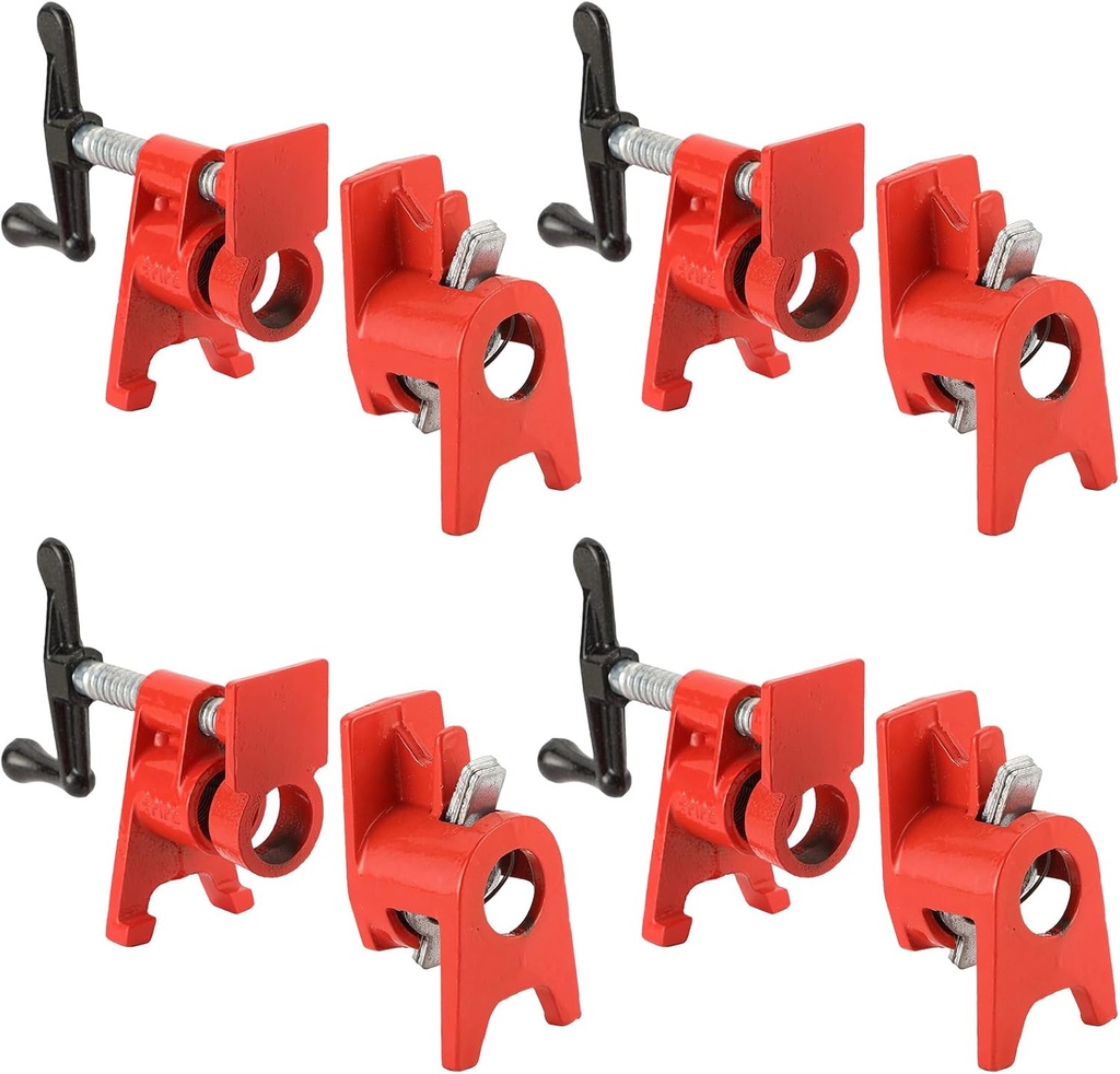 3/4" Wood Gluing Pipe Clamp Set with Unique Foot Design Red Heavy Duty Bar Clamps Cast Iron Quick Release Pipe Clamp Tools for Woodworking (4pc, 3/4" with foot)