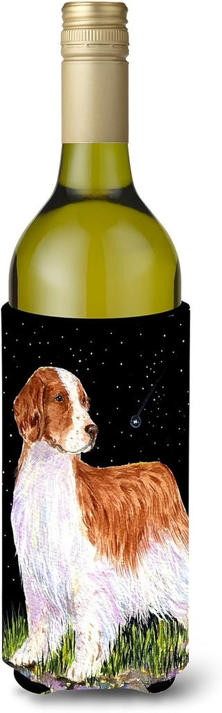 Caroline's Treasures SS8482LITERK Starry Night Welsh Springer Spaniel Wine Bottle Hugger Bottle Cooler Sleeve Hugger Machine Washable Collapsible Insulator Beverage Insulated Holder