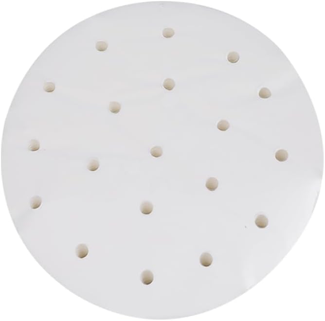 100 Pcs Round Parchment Steamer Paper Dumpling Steamer Basket Liner White Perforated Air Fryer Paper Non Stick Steaming Liner Food Steamer Mat Pads with Holes for Baking 7 Inch