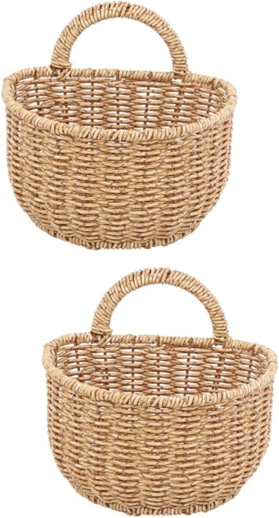 Zerodeko 2pcs Handwoven Kitchen Hanging Storage Basket Premium Pe Wall Organizer for Flowers Plants Rustic Decorative Basket for Bathroom Home Use Easy to Install