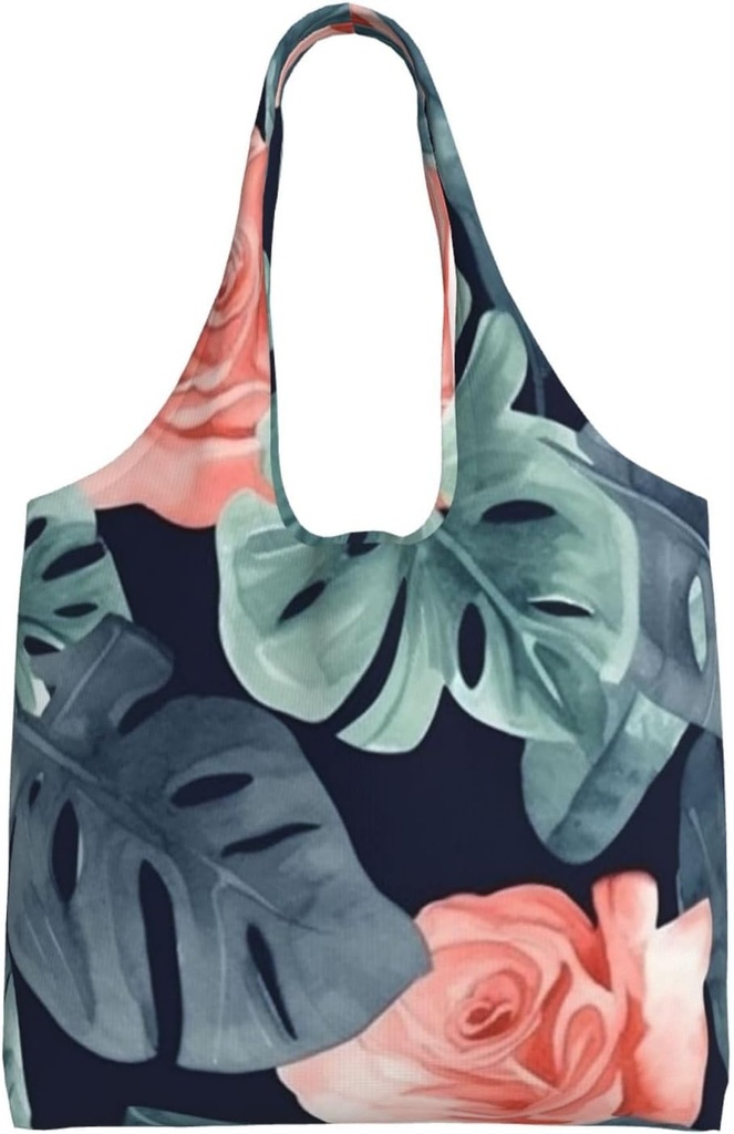 Watercolor monstera pattern Canvas Tote Bag Reusable Grocery Bags Shopping Bags Large Canvas Bags with Handles