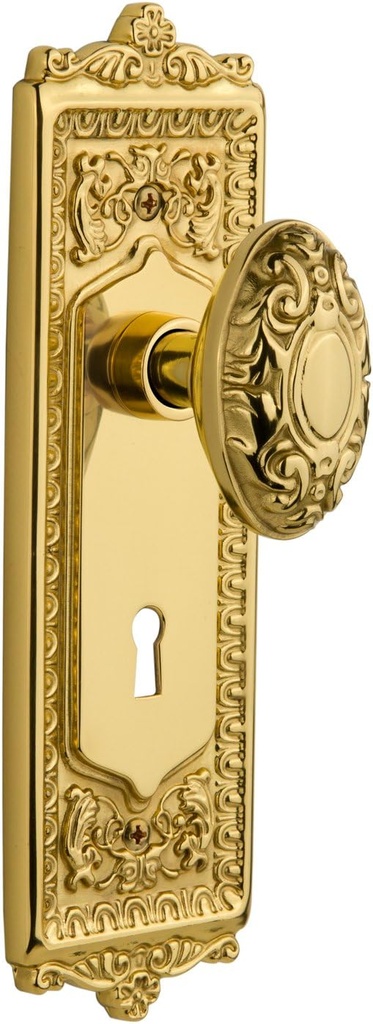 Nostalgic Warehouse Egg & Dart Plate with Keyhole Victorian Knob, Single Dummy, Polished Brass