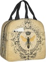 Vintage Bee Lunch Bag Insulated Water-Resistant Tote Bag Reusable Lunch Box For Picnic Travel