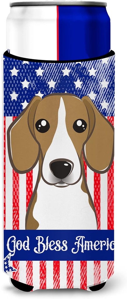 Caroline's Treasures "God Bless American Flag with Beagle Michelob Ultra Koozies for Slim Cans, Multicolor