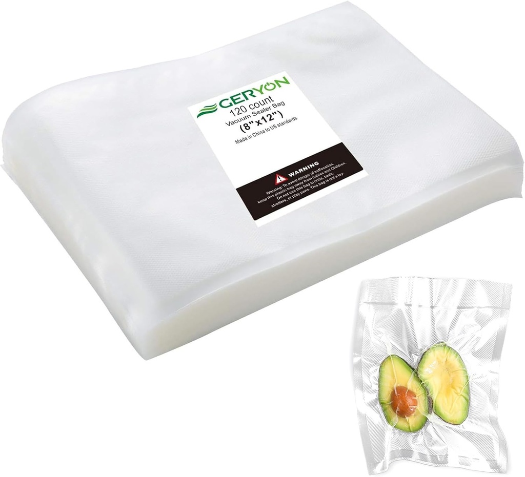 GERYON Vacuum Sealer Bags, 120 count 8"x12" Pre-Cut Food Sealer Bags Fit for Geryon and other Vacuum Sealer Machine