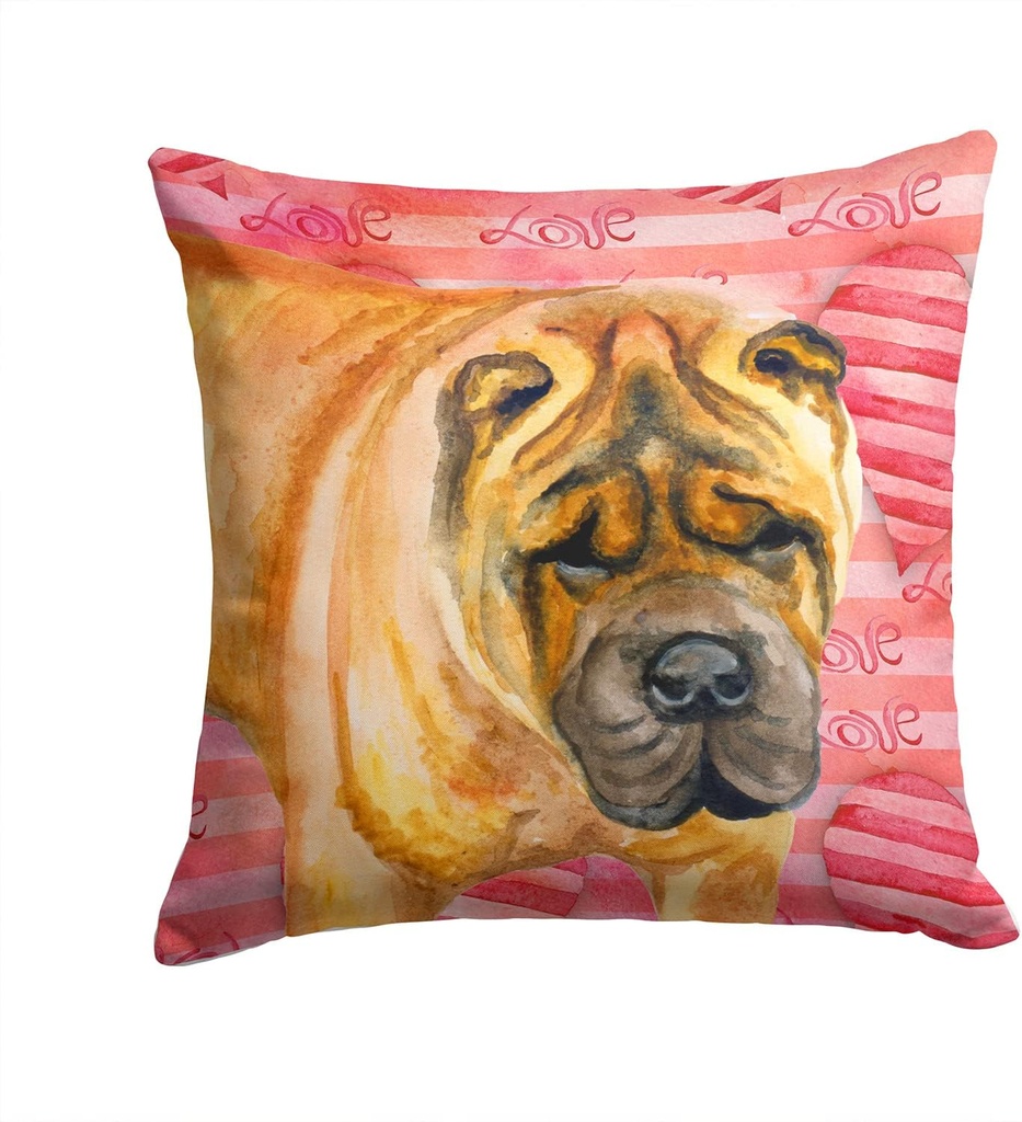 Caroline's Treasures BB9748PW1414 Shar Pei Love Fabric Decorative Pillow, Red Machine Washable, Indoor Outdoor Decorative Pillow for Couch, Bed or Patio, 14Hx14W