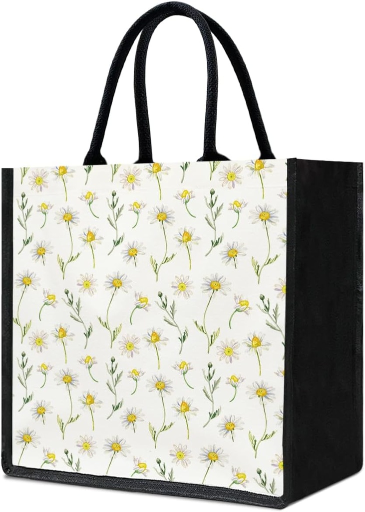 Floral Daisy Aesthetics Tote Bag, Canvas Tote Bag for Women, Gifts for Women Bookworm Librarian Ladies Mother Daughter Friends Bookish Teacher Reusable Grocery Handbag for Shopping Trip Beach Bags -09