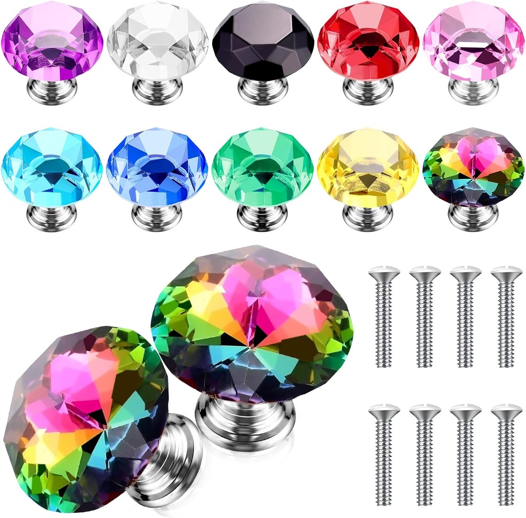Jetec 20 Pcs Crystal Drawer Pulls Cabinet Knobs 30mm Diamond Dresser Knobs for Dresser Drawers Kitchen Bookcase Wardrobe(Multicolored,Classic Style)