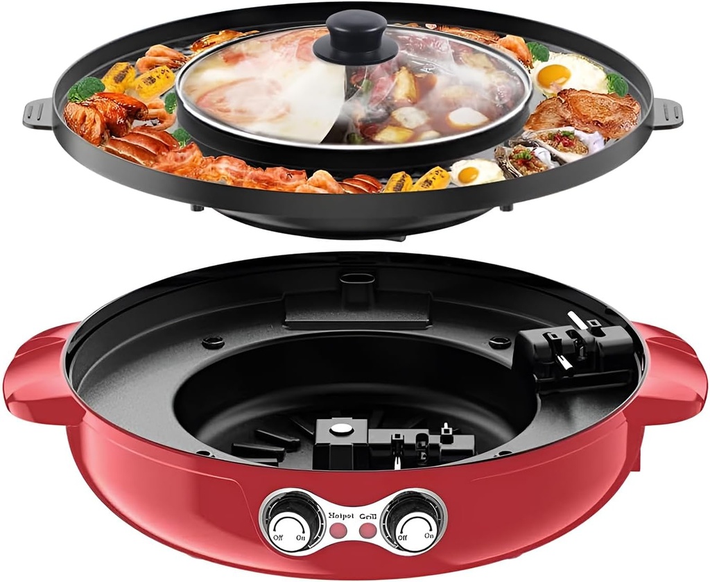 Two-in-one electric barbecue hot pot, suitable for 2-12 people, 110V