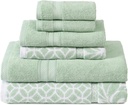 Modern Threads Trefoil Filigree 6-Piece 100% Cotton Towel Set – Reversible Yarn Dyed Jacquard – Includes 2 Bath Towels, 2 Hand Towels, 2 Washcloths – Absorbent, Quick Dry, Soft & Durable – Sage Green