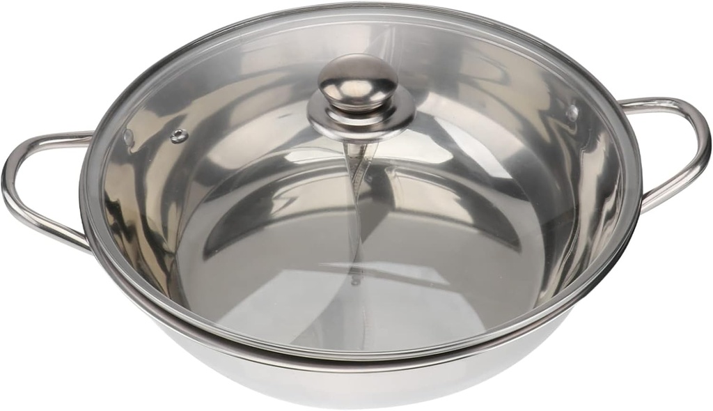 Stainless Steel Hot Pot with Divider Dual-sided Induction Cooker Pot for Family Friends Includes Toughened Lid Cookware for Gas Electric Stoves