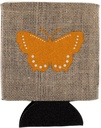 Caroline's Treasures BB1033-BL-OR-CC Butterfly Burlap and Orange BB1033 Can or Bottle Hugger Cooler Washable Drink Sleeve Collapsible Beverage Insulated Holder, Can Hugger, Multicolor