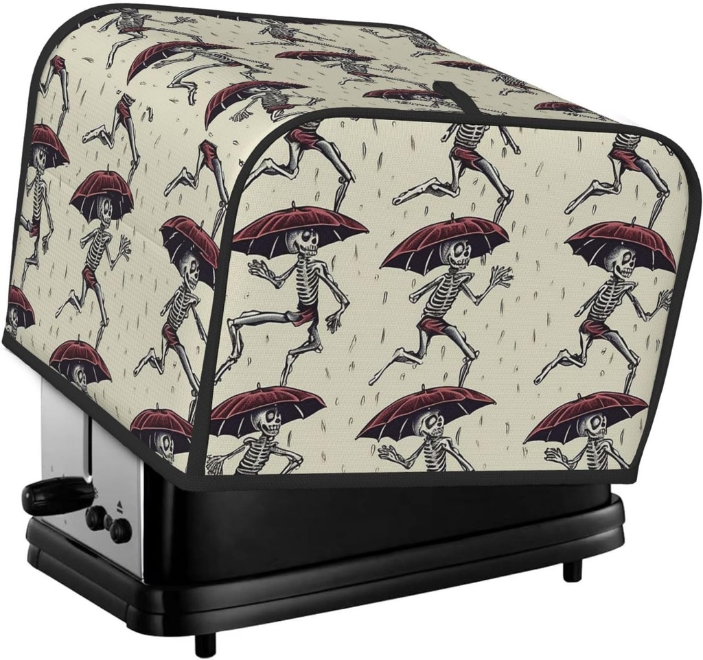 4 Slice Toaster Cover with Two Pockets for Storing knife Super Soft Appliance Covers Skeleton Dancing with Umbrella Dust Cover for Kitchen Small Oven-Cover Kitchen Bread Machine Protector Covers