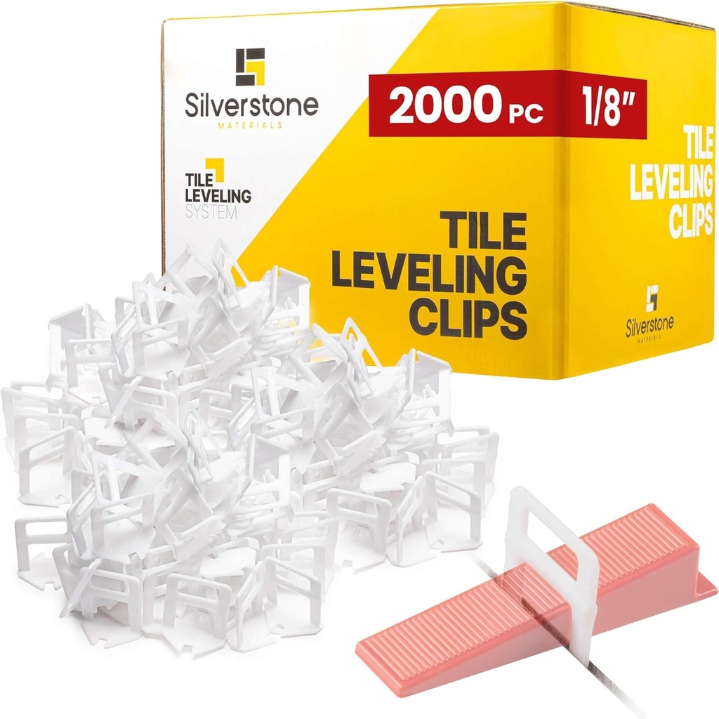 2000 Pcs Tile Leveling System Clips with 1/8" (3mm) Clips - Saves Time for Perfect Precise Installation of Ceramic Tiles - Get Professional Results for Your Shower, Bathroom, Backsplash