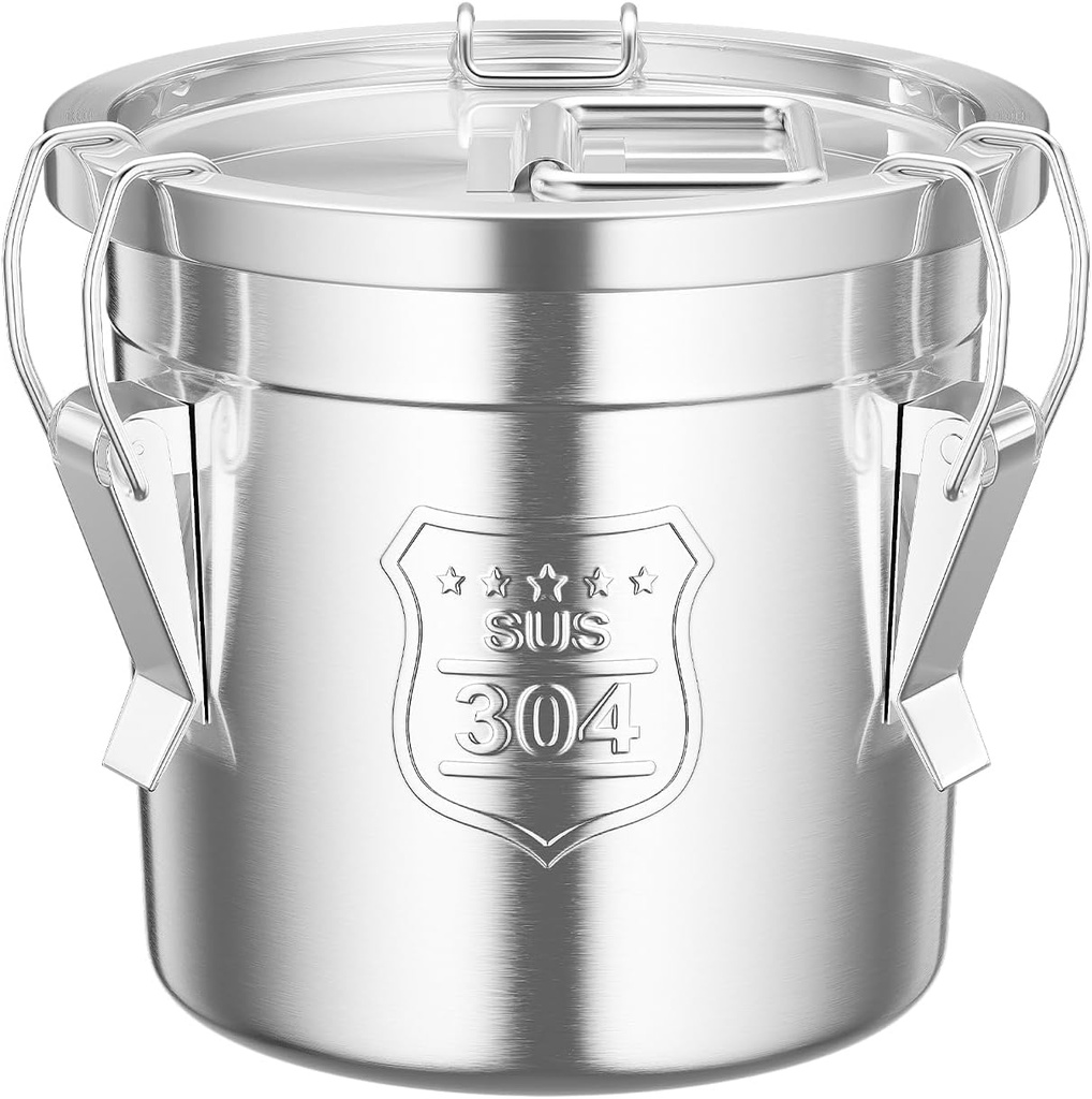 6L Stainless Steel Airtight Canister Rice Cereal Grain Canisters Container Food Oil Sugar Milk Storage Bucket w/Handles+Lid Cylinder Jar for Household Kitchen Bar Restaurants Silver (6L)