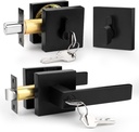 Probrico Matte Black Exterior Door Locksets with Deadbolt,Front Door Entry Handle and Single Cylinder Deadbolt Set, Square Door Lever with Keyed One Side Deadbolt Lock, 1Pack