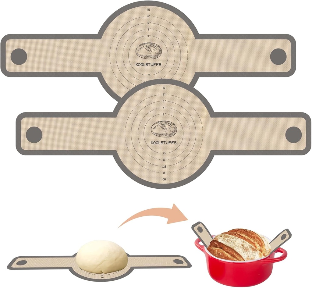 Silicone Bread Sling for Dutch Oven, 2 PCS Non-Stick & Easy Clean Reusable Silicone Bread Baking Mats with Long Handles, Easy to Transfer Sourdough Bread