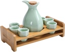 Japanese Sake Set 7 Piece Saki Cup Set Ceramic Sake Cups Hot and Cold Sake Container Sake Gift Set with Holder Shelf