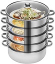 5 Tier Steamer Pot, Food-Grade 304 Stainless Steel Steam for Cooking Food Steamer Cookware with Handle for Cooking Vegetables Seafood Dumpling (11.8 Inch)