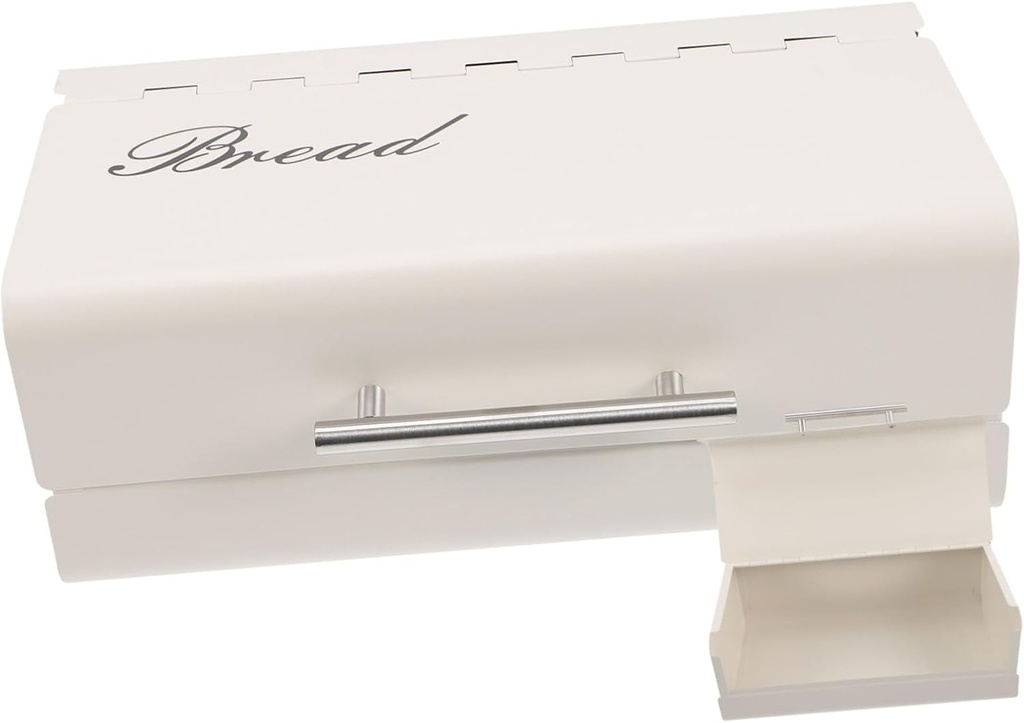 Minimalist White Iron Bread Box with Hinged Lid Capacity Kitchen Storage Container for Bread and Snacks Galvanized Organizer for Home and Bakery Countertop