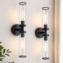 Upgraded Wall Sconces Set of Two, Bathroom Sconces Vanity Light Fixtures with Clear Glass, Wall Decor Set of 2 Wall Lights for Living Room Bathroom Corridor Mirror Bedroom (Black)