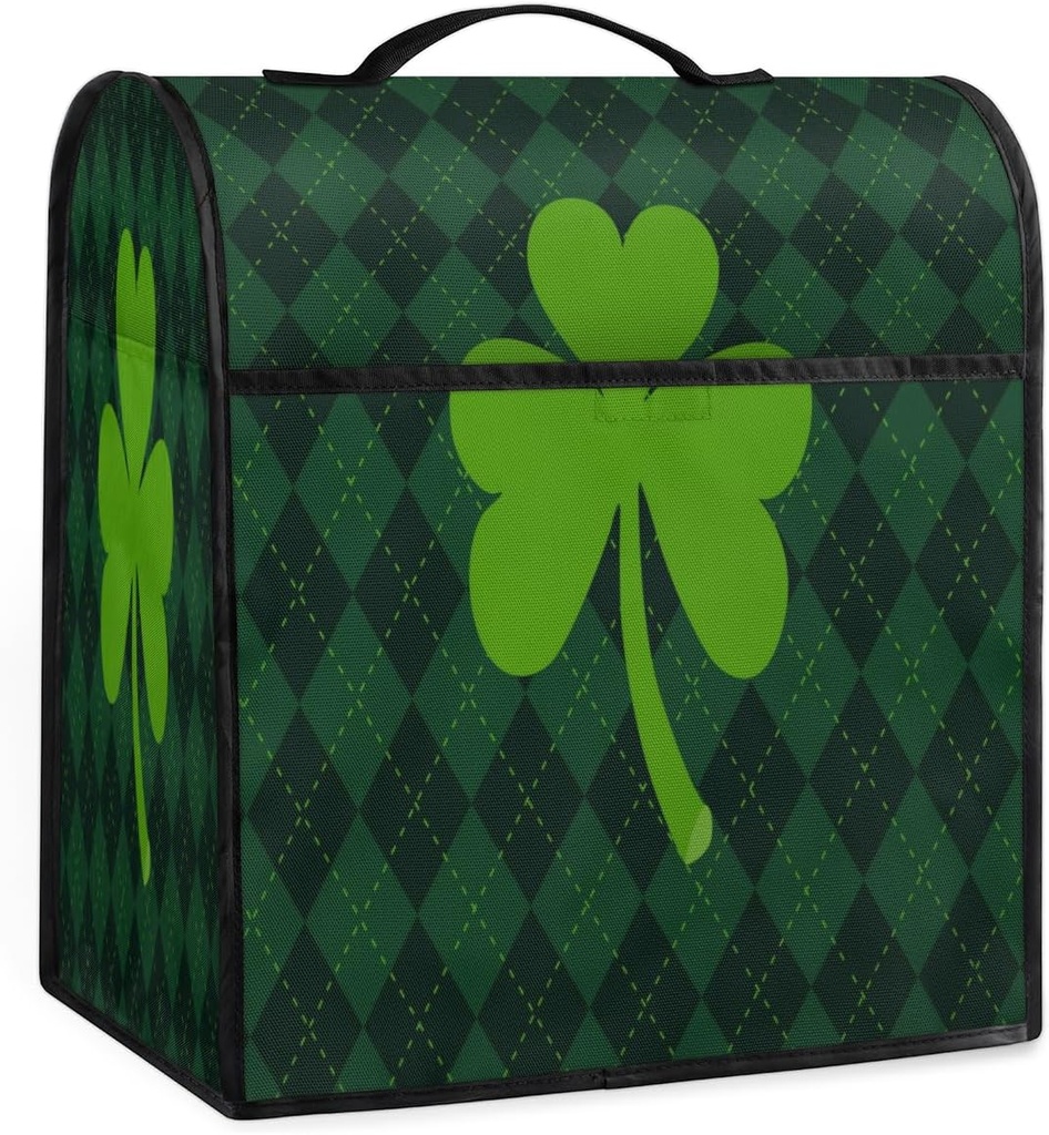St. Patrick's Day Shamrocks Clovers Paid Stand Mixer Cover Compatible with 6-8 Quart Mixer Fits All Tilt Head & Bowl Lift Kitchen Coffee Machine Dust Cover with Pockets for Accessories