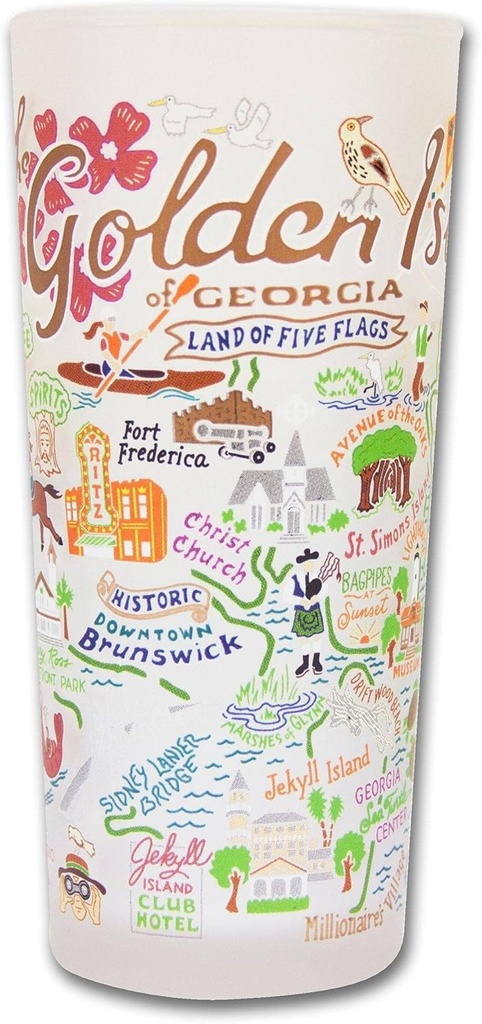 Catstudio Drinking Glass, Golden Isles Frosted Glass Cup for Kitchen, Drinking Glasses, 15oz Dishwasher Safe Tumbler, Wedding Gifts