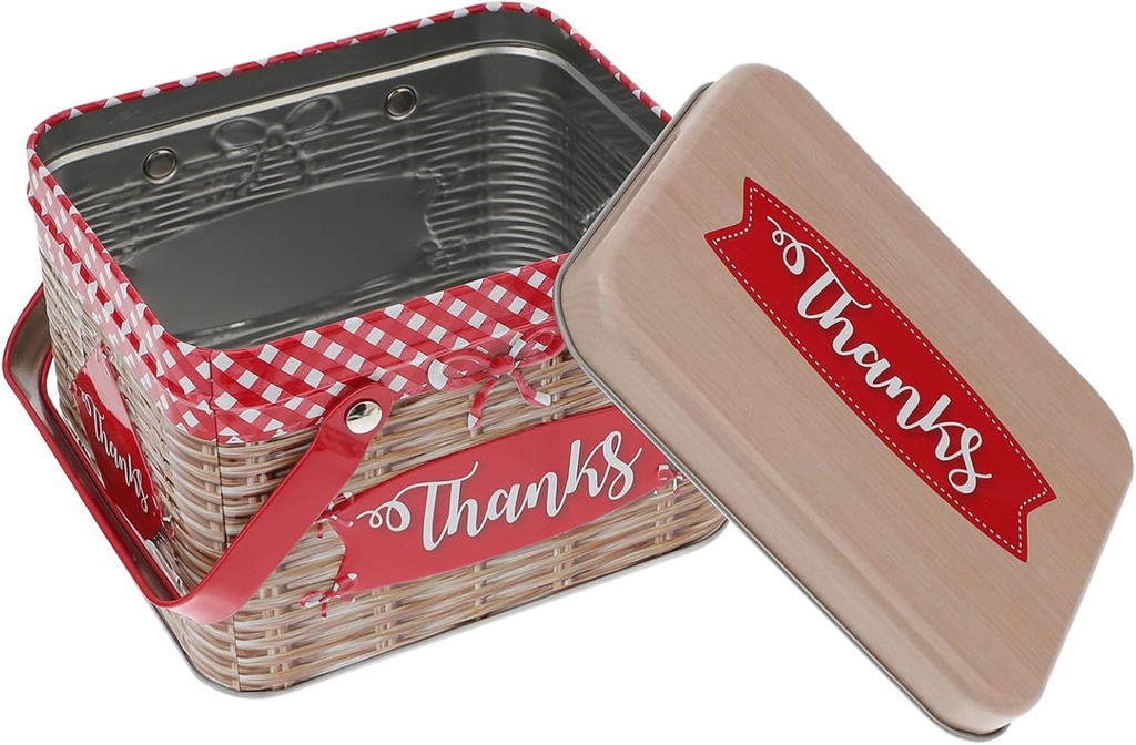 Cabilock 1pc Tinplate Candy Storage Box Cookie Handle Creative Tinplate Cookie Lid for Giving Red