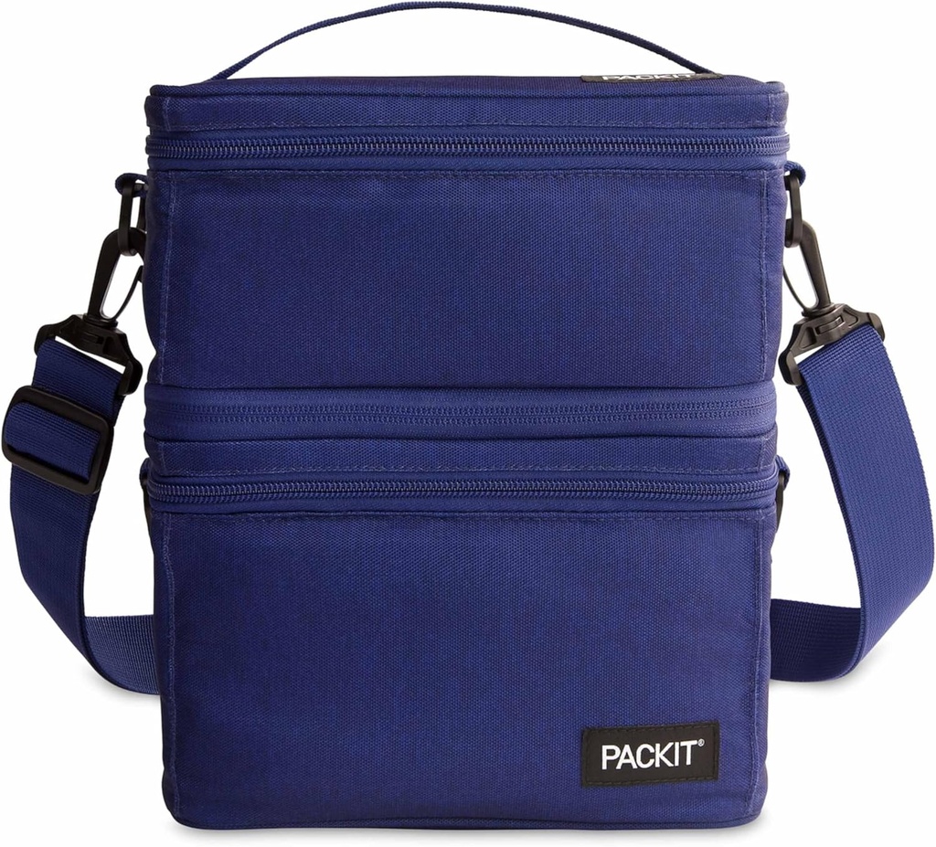 PackIt MOD 3-IN-1 Lunch Box, True Blue, Triple Function System, Insulated and Freezable with ECOFREEZE Technology, Removable Crossbody Strap, Top Handle, Designed for Fresh Office or Work Lunches