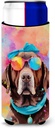 Caroline's Treasures Chocolate Labrador Hippie Dawg Hugger for Ultra Slim Cans Can Cooler Sleeve Hugger Machine Washable Drink Sleeve Hugger Collapsible Insulator Beverage Insulated Holder