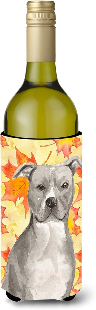 Caroline's Treasures BB9500LITERK Staffordshire Bull Terrier Fall Wine Bottle Hugger Bottle Cooler Sleeve Hugger Machine Washable Collapsible Insulator Beverage Insulated Holder