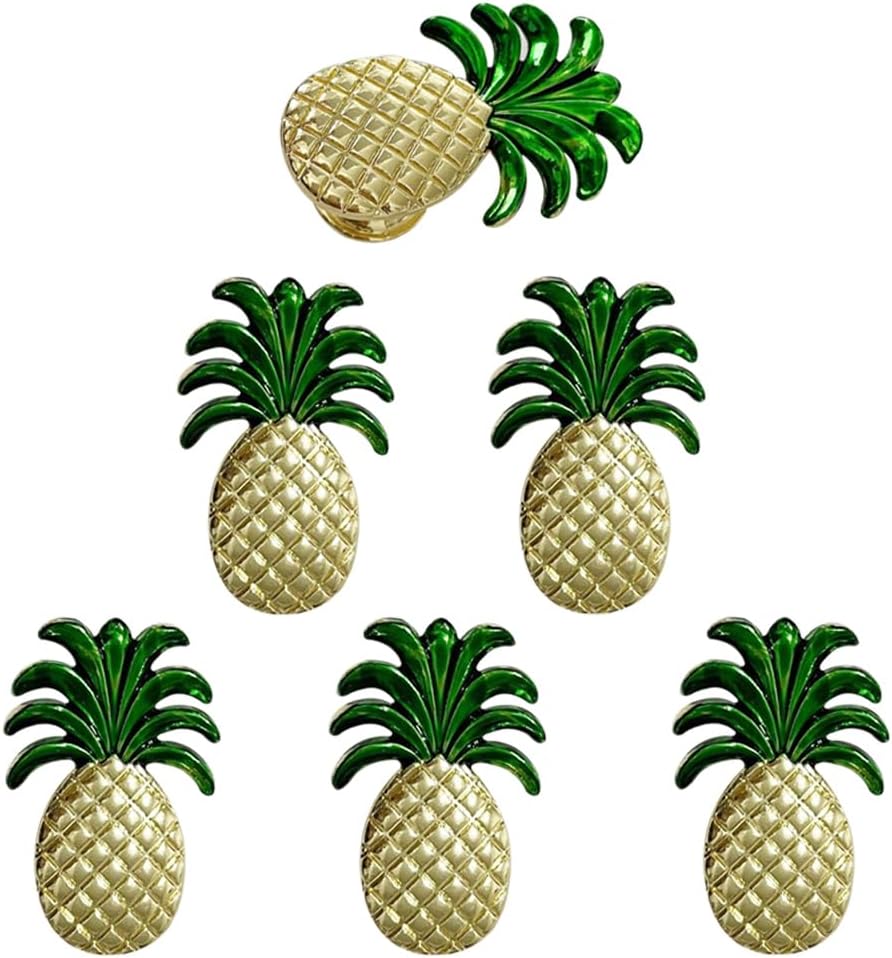 6Pcs Pineapple Cabinet Knobs, Single Hole Handles, Decorative Fruit Dresser Knobs for Cabinet Cupboard Door Knobs Dresser Wardrobe Drawer Pulls