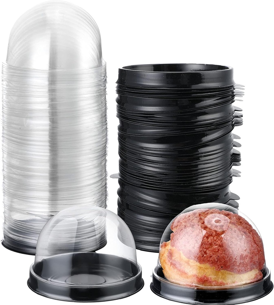 Patelai Clear Plastic Mini Cupcake Container, Mini Cupcake Box Muffin Dome Muffin Single Container Box for Wedding Birthday Cheese Pastry Dessert Cake(Black,150 Pieces)