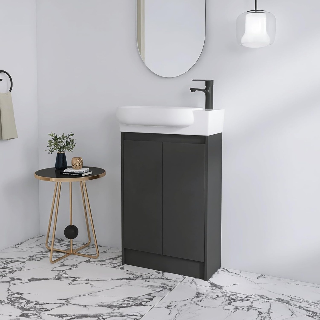 23" Bathroom Vanity with Sink, 23 Inch Freestanding Bathroom Vanity,Modern Floor Standing Cabinet Set with Ceramic Basin,Soft Closing Doors & Adjustable Shelf,Black