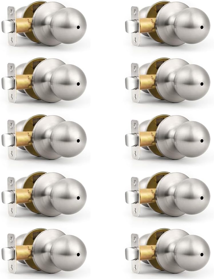 Probrico Brushed Nickel Door Knob Without Key Privacy Door Knob Bedroom/Bathroom Door Knobs Interior Keyless Door Knobs 10 Pack