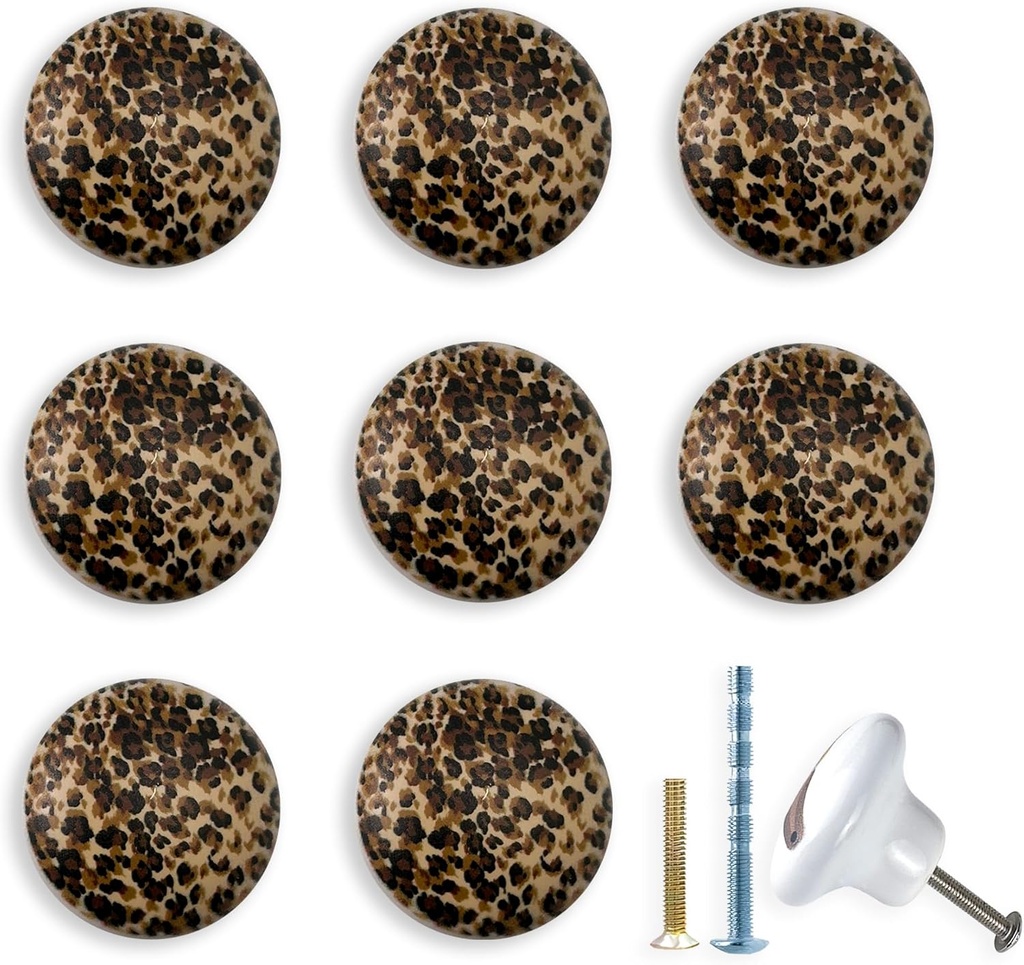 JamJam 8pack 1.5" Ceramic Vintage Unique Fun Animal Leopard Print Cabinet Door Furniture Dresser Dresser Drawer Knobs and Pulls