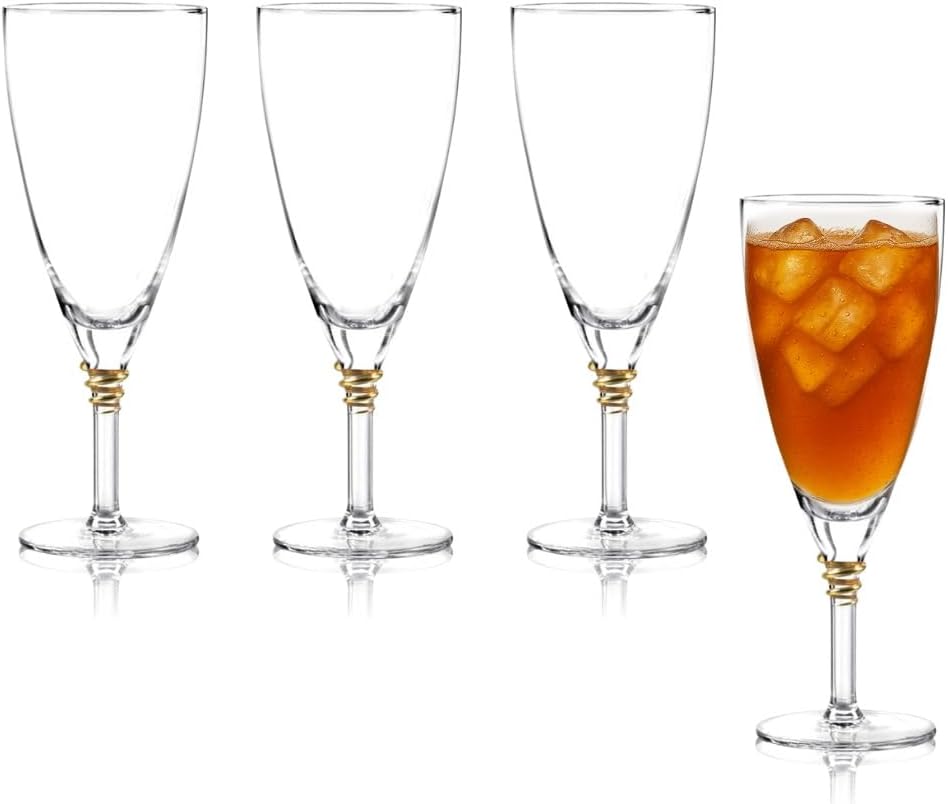 QUALIA Helix Gold Drinking Glasses Set of 4, Gold Goblets Glassware, Iced Tea Glasses, 16 oz Lead-Free Colored Crystal Glasses Drinking Set, Bartending Gifts For Women, Housewarming Gifts