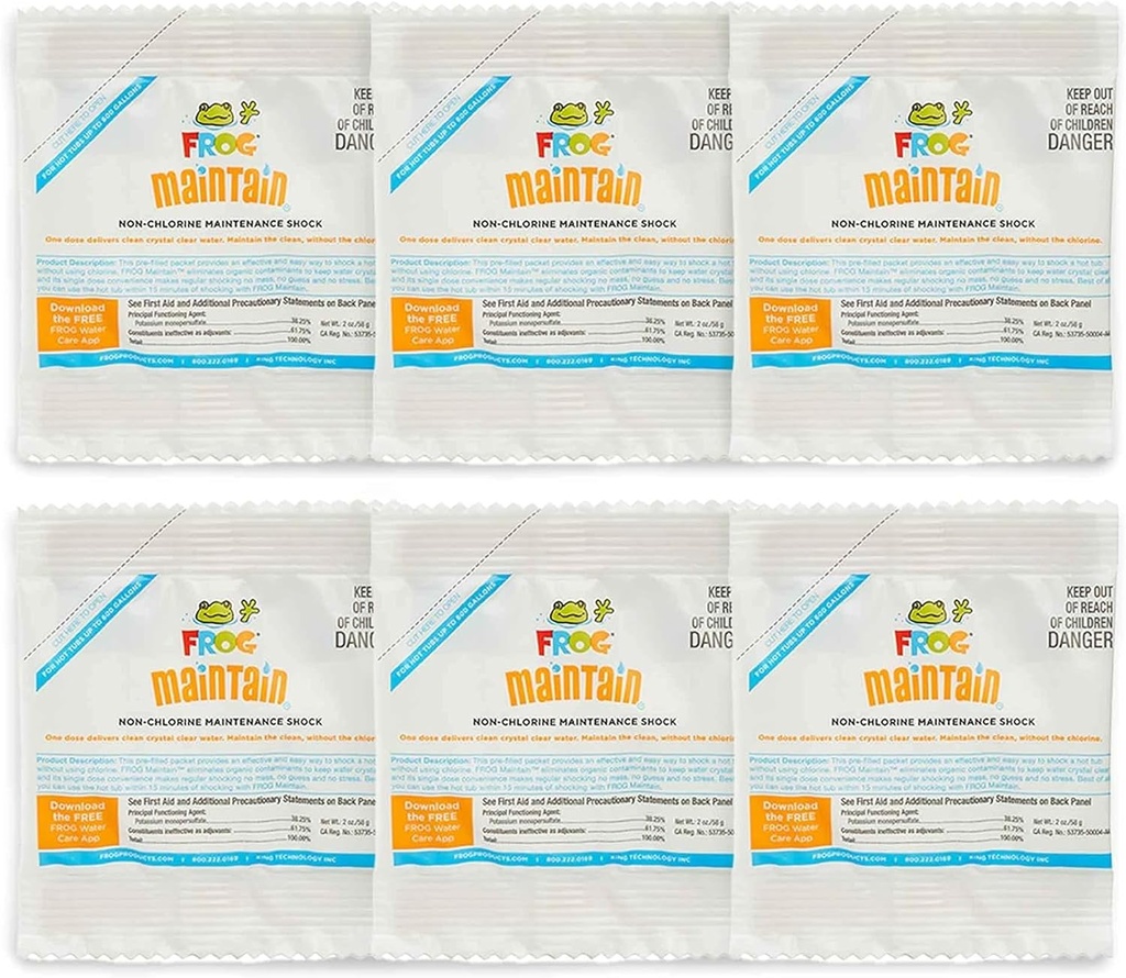 FROG Maintain for Hot Tubs - Non-Chlorine Shock for use with All Hot Tub FROG Sanitizing Systems - Single Dose Packets for Easy Hot Tub Maintenance & Treatment - 6 Pack