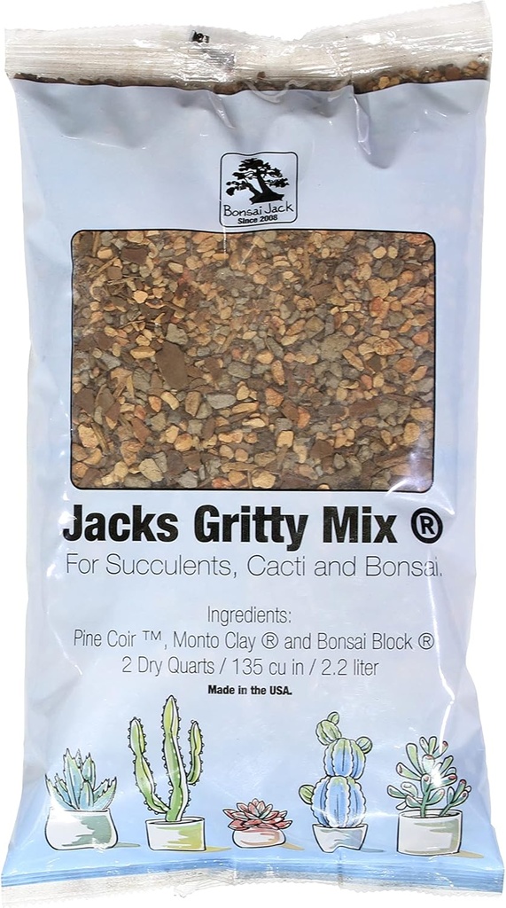 Bonsai Jack Succulent, Cactus and Bonsai Soil - Jacks Gritty Mix - 2 Quarts – Fast Draining – Fight Root Rot – Optimized pH