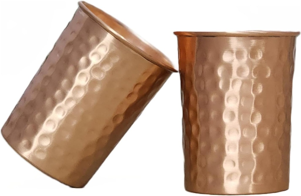 AWF Pure Copper Hammered Water Tumbler Glass, 8 fl oz, Handmade Mixed Drinkware, Ayurveda Copper Yoga Tumblers, Easter Gift, Baptism Keepsake, Set of 2 (Rose Gold)