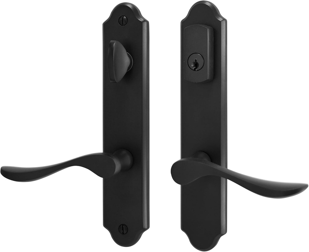 10" Arch Keyed MPL Hinged Patio Door Active Handleset Trim Compatible with Ashland, Marvin, Milgard & Jeld-Wen French Doors, 3-5/8" Handle PZ, 7-1/4" H.C., Non-Handed, Matte Black