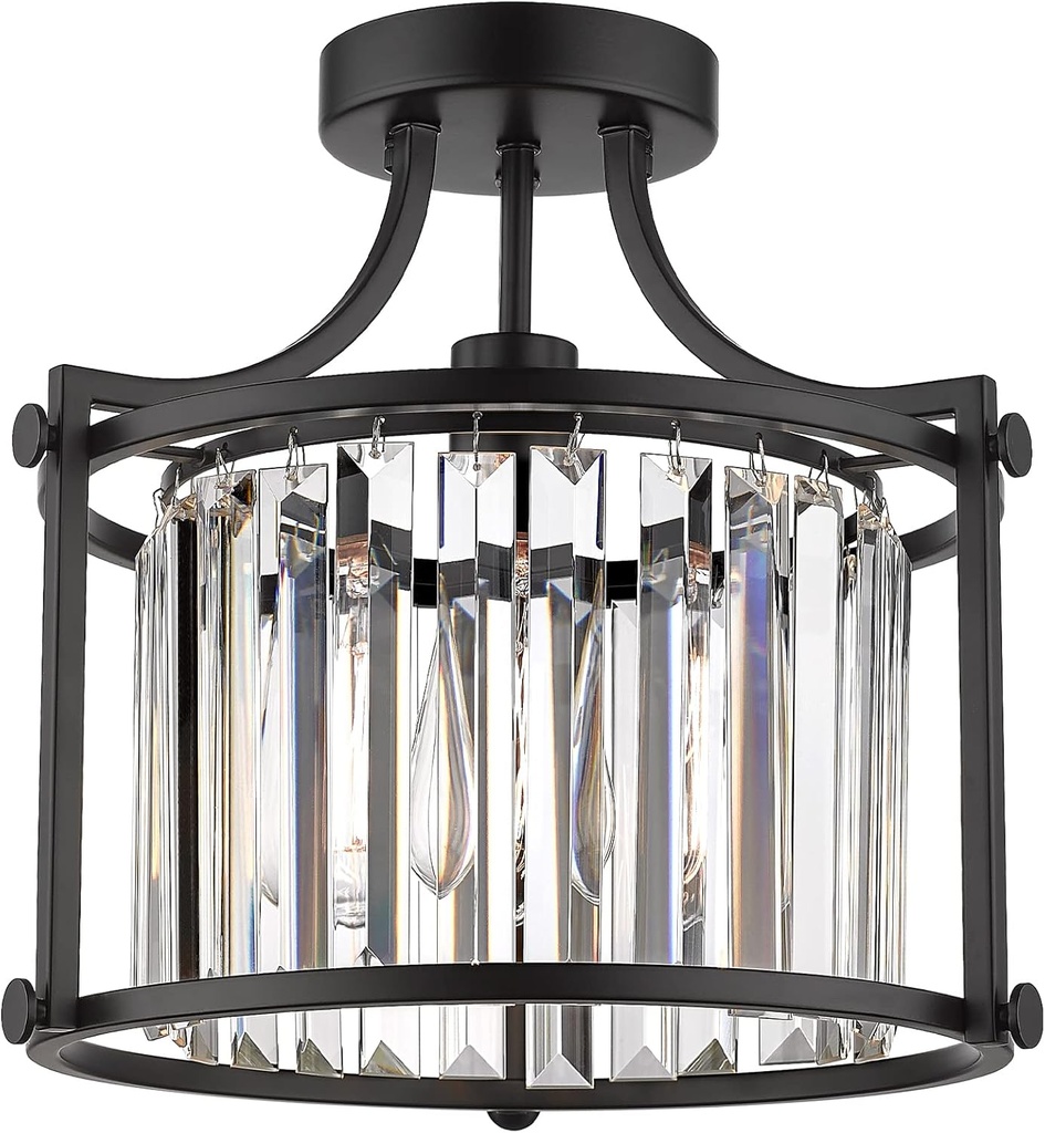 Crystal Flush Mount Ceiling Light, 1-Light Black Ceiling Light, Modern Flush Mount Chandelier for Bedroom Kitchen Laundry Entryway, CL4832-1W-BK