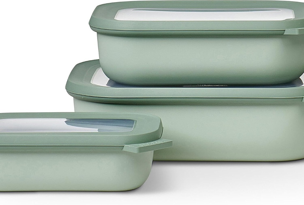 Mepal – Multi Bowl Cirqula 3-Piece Set – Food Storage Container with Lid - Suitable as Airtight Storage Box for Fridge & Freezer, Microwave Container & Servable Dish - 500, 1000, 2000ml - Nordic sage