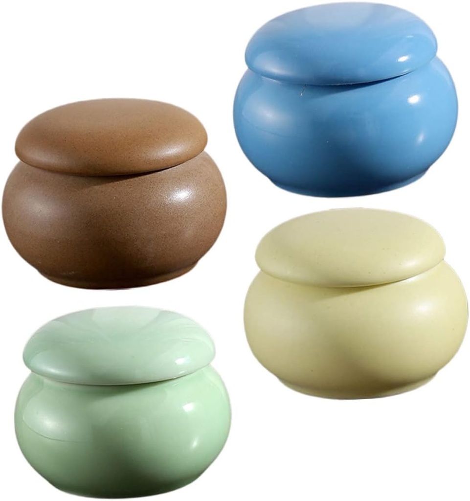 Zerodeko 4pcs Mini Storage Ceramic Jar Lids Airtight Jar for Tea Herbs Powder Dispenser Portable